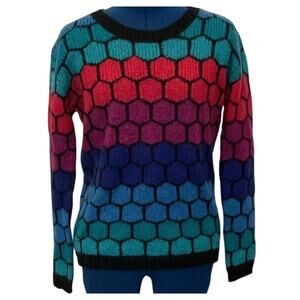 Women's Y2K Vintage Colorful Design Collective Mohair Crew Neck‎ Sweater Size M